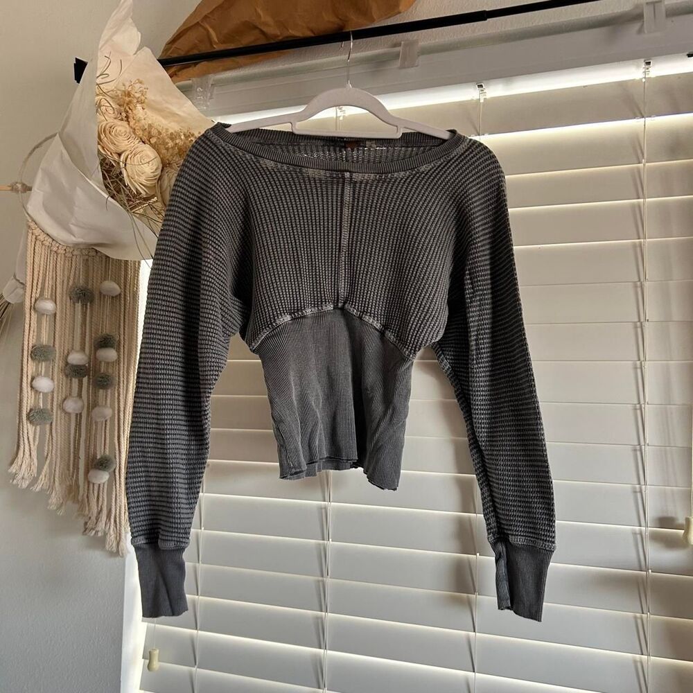 Free People Remy Washed Gray Thermal cozy Sweater Top Size M